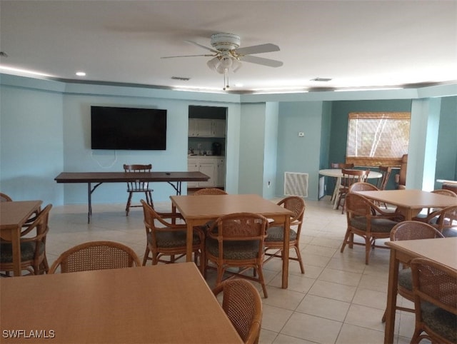 2133 SW Pine Ln Unit 1, Cape Coral, FL 33991 - dining area featuring ceiling fan, light tile patterned flooring, and recessed lighting