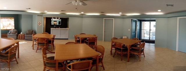 2133 SW Pine Ln Unit 1, Cape Coral, FL 33991 - dining room with ceiling fan, recessed lighting, and light tile patterned floors