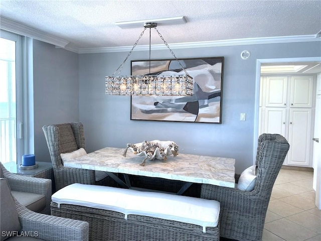 7150 Estero Blvd Unit 800, Fort Myers Beach, FL 33931 - dining room with a textured ceiling, ornamental molding, and light tile patterned floors