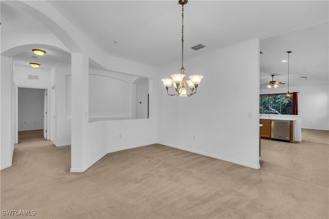 3799 Costa Maya Way Unit 202, Estero, FL 33928 - unfurnished room featuring light colored carpet, arched walkways, ceiling fan, and baseboards