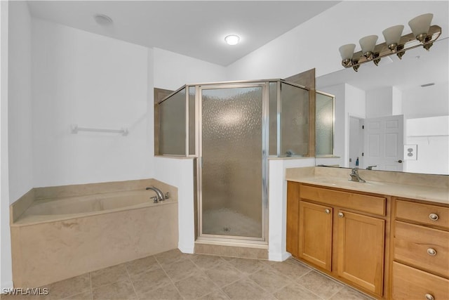 3799 Costa Maya Way Unit 202, Estero, FL 33928 - full bath featuring vanity, a bath, a stall shower, and tile patterned flooring
