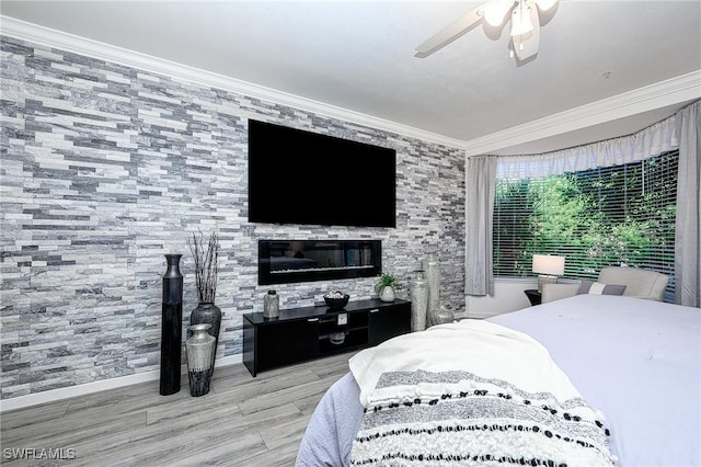 133 Colonade Cir, Naples, FL 34103 - bedroom featuring crown molding, baseboards, wood finished floors, and ceiling fan
