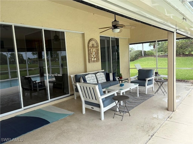 1118 Grove Dr, Naples, FL 34120 - view of patio / terrace with an outdoor living space and a ceiling fan
