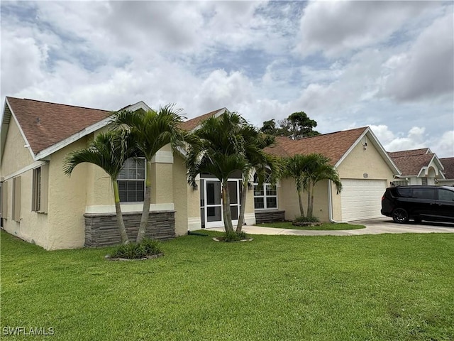 1118 Grove Dr, Naples, FL 34120 - view of front facade featuring an attached garage, stucco siding, a front yard, and concrete driveway