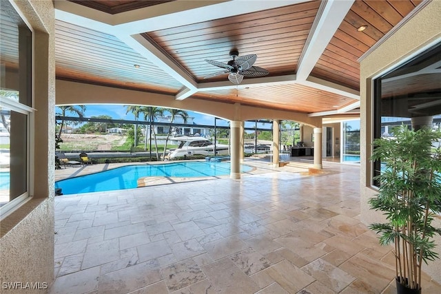 1658 Mcilvaine Ct, Marco Island, FL 34145 - swimming pool with a patio, a lanai, and a ceiling fan