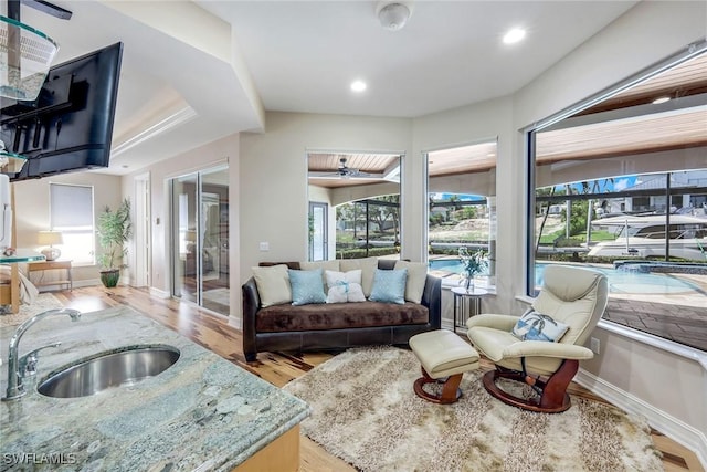 1658 Mcilvaine Ct, Marco Island, FL 34145 - living area featuring wood finished floors, baseboards, and recessed lighting