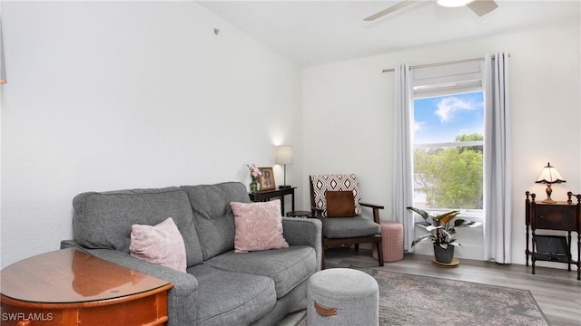 9640 Victoria Ln Unit C308, Naples, FL 34109 - living room with wood finished floors and ceiling fan