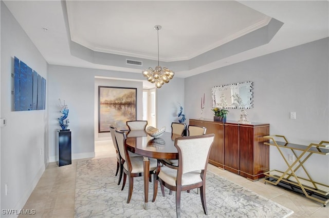 1050 Borghese Ln Unit 801, Naples, FL 34114 - dining room with a tray ceiling, a chandelier, and light tile patterned floors
