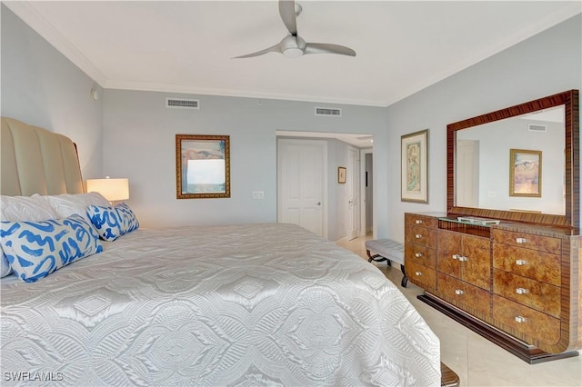 1050 Borghese Ln Unit 801, Naples, FL 34114 - bedroom with ornamental molding and a ceiling fan
