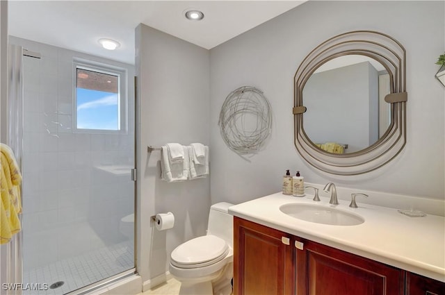 1050 Borghese Ln Unit 801, Naples, FL 34114 - full bath featuring toilet, vanity, a shower stall, and recessed lighting