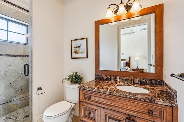 1547 Caxambas Ct, Marco Island, FL 34145 - full bath with toilet, vanity, a shower stall, and a chandelier