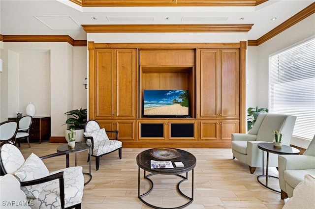 1060 Borghese Ln Unit 1005, Naples, FL 34114 - living area featuring light wood-style floors and crown molding