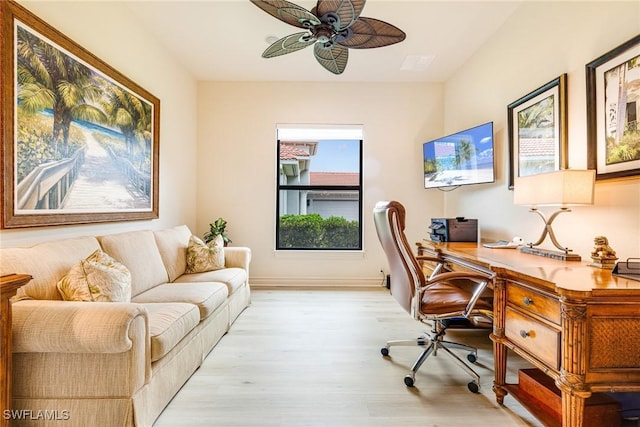 20081 Chapel Trce, Estero, FL 33928 - office area featuring light wood-style flooring and ceiling fan