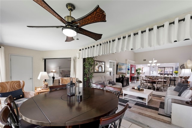 15444 Admiralty Cir Unit 10, North Fort Myers, FL 33917 - tiled dining space with ceiling fan and a chandelier