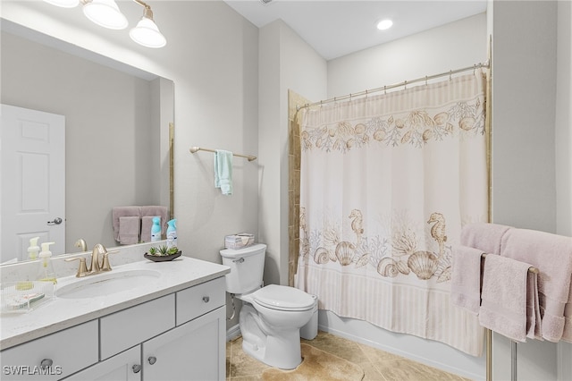 10498 Casella Way Unit 202, Fort Myers, FL 33913 - full bath featuring vanity, toilet, shower / bathtub combination with curtain, and tile patterned floors
