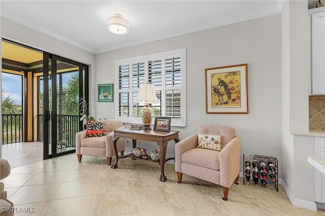 10498 Casella Way Unit 202, Fort Myers, FL 33913 - living area featuring ornamental molding and light tile patterned flooring