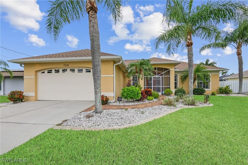 3514 SE 5th Pl, Cape Coral, FL 33904 - view of front of home with stucco siding, a garage, and concrete driveway