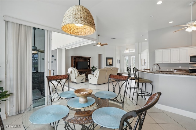 5408 SW 26th Ct, Cape Coral, FL 33914 - dining room with ceiling fan, light tile patterned floors, and recessed lighting