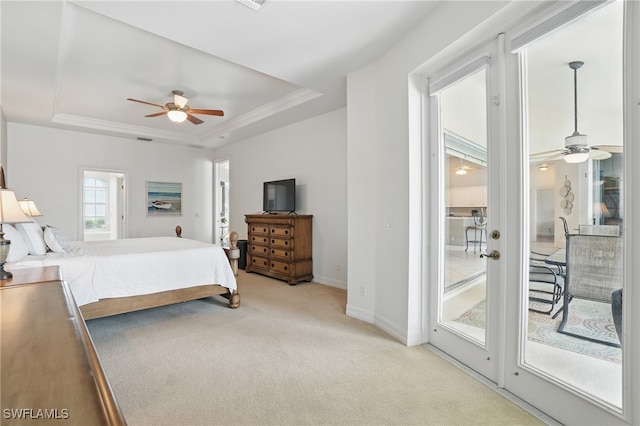 5408 SW 26th Ct, Cape Coral, FL 33914 - bedroom with a tray ceiling, access to outside, carpet, and ceiling fan