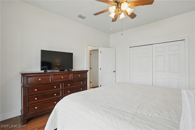 5408 SW 26th Ct, Cape Coral, FL 33914 - bedroom with wood finished floors, a closet, and ceiling fan