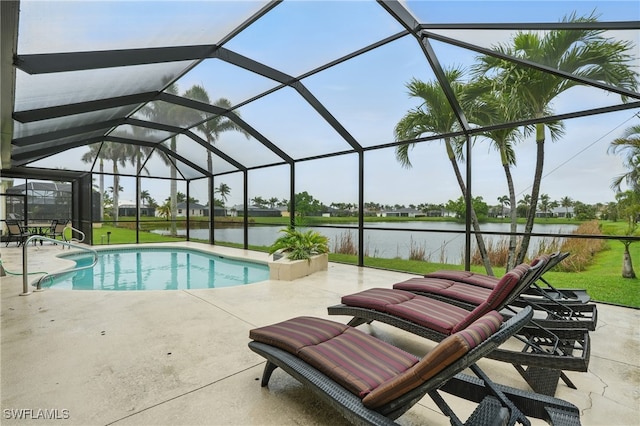 5408 SW 26th Ct, Cape Coral, FL 33914 - outdoor pool featuring a patio, a water view, and a lanai