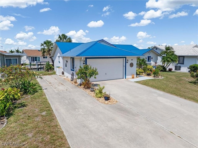3825 Barnegat Dr, Punta Gorda, FL 33950 - ranch-style house with concrete driveway, a residential view, a front lawn, and stucco siding