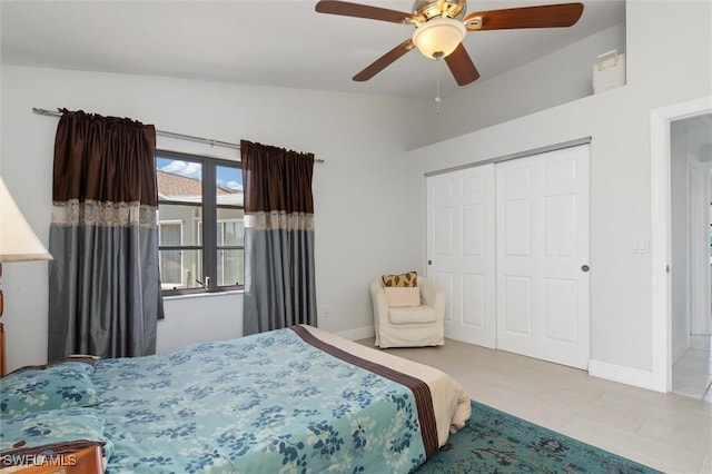 3825 Barnegat Dr, Punta Gorda, FL 33950 - bedroom with a closet, a ceiling fan, baseboards, and lofted ceiling