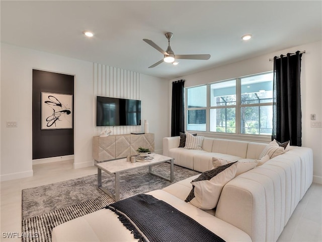 17304 Green Buttonwood Way N, Fort Myers, FL 33917 - living area with ceiling fan, baseboards, and recessed lighting
