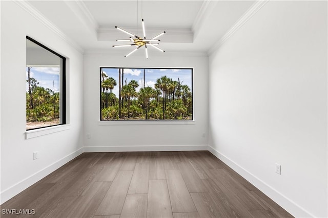3473 14th Ave SE, Naples, FL 34117 - spare room with a tray ceiling, dark wood-style flooring, and crown molding