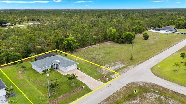 3901 NW 48th Ter, Cape Coral, FL 33993 - aerial view of property and surrounding area with a heavily wooded area and property boundaries highlighted