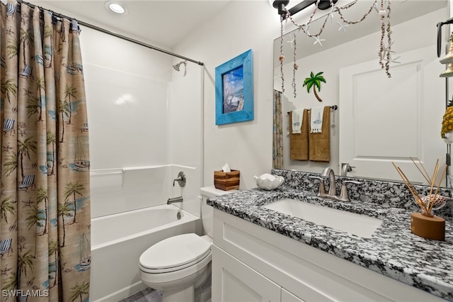 3901 NW 48th Ter, Cape Coral, FL 33993 - bathroom featuring vanity, toilet, shower / bath combo, and recessed lighting