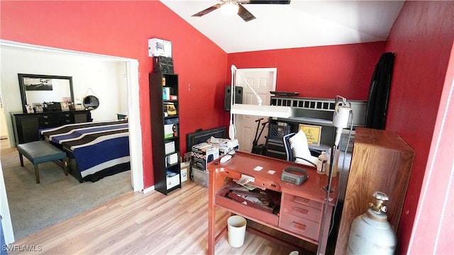 2780 39th St SW, Naples, FL 34117 - office area with ceiling fan, vaulted ceiling, and wood finished floors