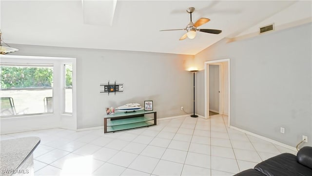 2780 39th St SW, Naples, FL 34117 - living area with lofted ceiling, ceiling fan, and light tile patterned floors