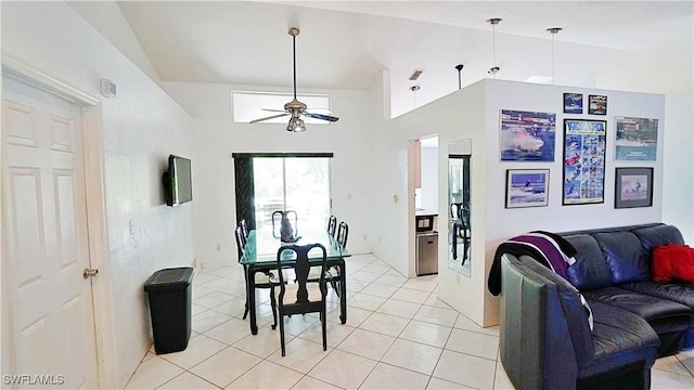 2780 39th St SW, Naples, FL 34117 - dining space featuring lofted ceiling, a ceiling fan, and light tile patterned floors