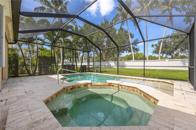 13644 Gulfbreeze St, Fort Myers, FL 33907 - view of pool with a patio area, a pool with connected hot tub, and a lanai