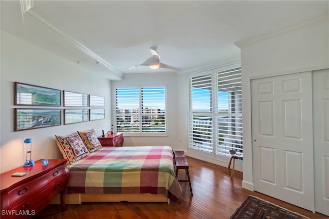 315 Dunes Blvd Unit 1006, Naples, FL 34110 - bedroom featuring ornamental molding, wood finished floors, and ceiling fan