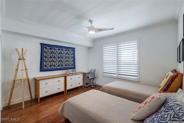 315 Dunes Blvd Unit 1006, Naples, FL 34110 - bedroom with crown molding, wood finished floors, baseboards, and ceiling fan