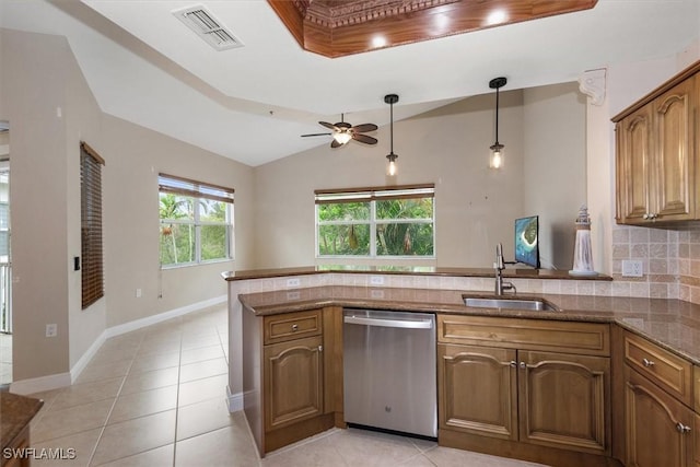 8375 Whisper Trace Ln Unit M203, Naples, FL 34114 - kitchen with dishwasher, a sink, plenty of natural light, ceiling fan, and vaulted ceiling