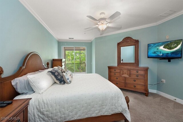 8375 Whisper Trace Ln Unit M203, Naples, FL 34114 - carpeted bedroom featuring ornamental molding, access to outside, baseboards, and ceiling fan