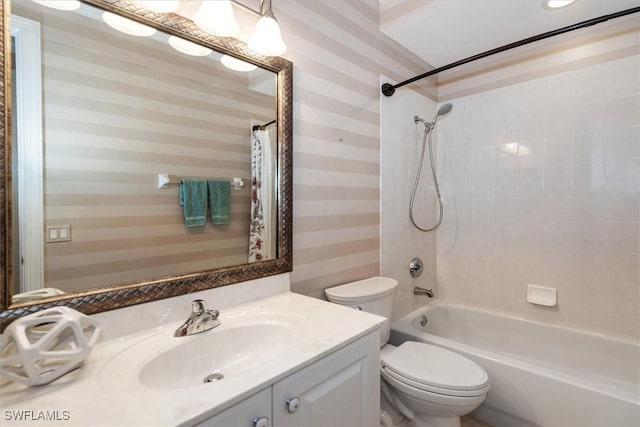 8375 Whisper Trace Ln Unit M203, Naples, FL 34114 - bathroom featuring vanity, shower / tub combo with curtain, and toilet