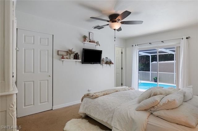 13219 2nd St, Fort Myers, FL 33905 - bedroom with access to exterior, carpet floors, a ceiling fan, and baseboards