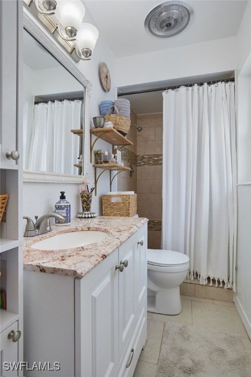 13219 2nd St, Fort Myers, FL 33905 - full bathroom featuring vanity, tile patterned flooring, toilet, and a shower with shower curtain