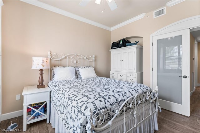 11640 Court Of Palms Unit 304, Fort Myers, FL 33908 - bedroom featuring ornamental molding, wood finished floors, and a ceiling fan