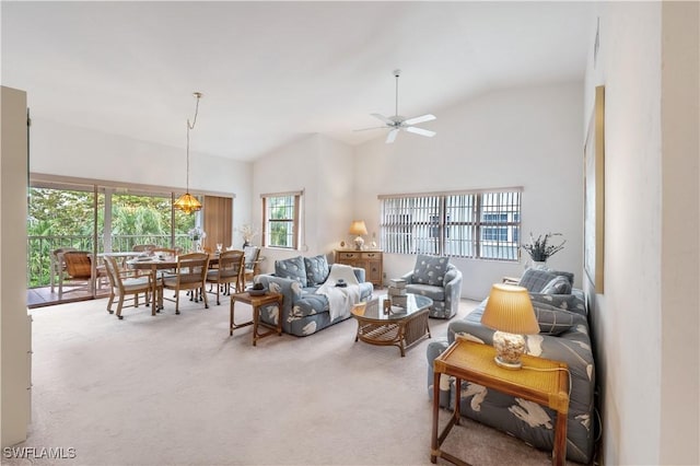 2141 Tama Cir Unit 202, Naples, FL 34112 - carpeted living room featuring lofted ceiling and a ceiling fan
