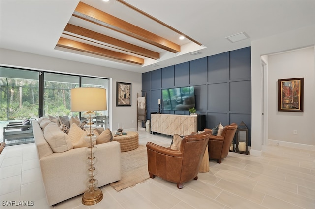 10415 Ventana Ln, Naples, FL 34120 - living room with a tray ceiling, light tile patterned flooring, and recessed lighting