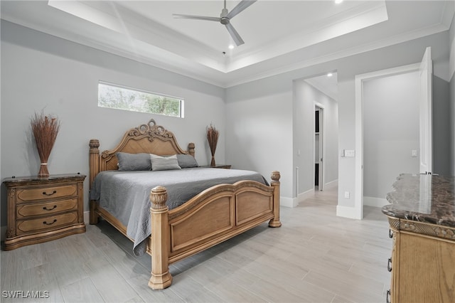 505 7th St NW, Naples, FL 34120 - bedroom featuring a tray ceiling, ornamental molding, recessed lighting, ceiling fan, and baseboards