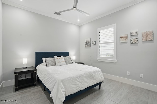 505 7th St NW, Naples, FL 34120 - bedroom featuring ornamental molding, baseboards, light wood finished floors, a ceiling fan, and recessed lighting