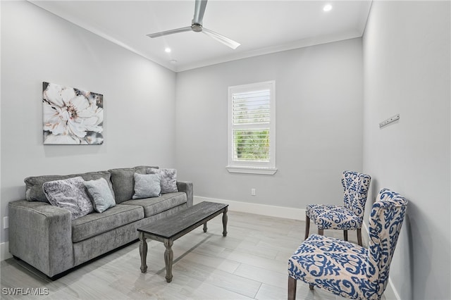 505 7th St NW, Naples, FL 34120 - living area featuring a ceiling fan, ornamental molding, baseboards, and recessed lighting