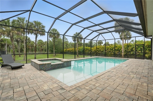 505 7th St NW, Naples, FL 34120 - view of pool with a pool with connected hot tub, a patio area, and glass enclosure