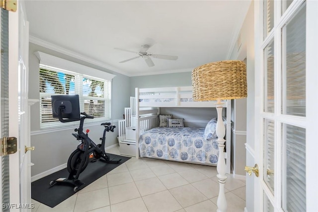 169 S Collier Blvd Unit H203, Marco Island, FL 34145 - tiled bedroom featuring ornamental molding and a ceiling fan
